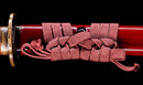 Katana Antigua Japonesa con Saya Roja y Tsuba Fukurin Momiji Dorada