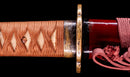 Katana Antigua Japonesa con Saya Roja y Tsuba Fukurin Momiji Dorada
