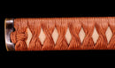 Katana Antigua Japonesa con Saya Roja y Tsuba Fukurin Momiji Dorada