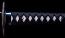 Katana Antigua Japonesa con Koshirae de Laca Negra y Tsuba de Hierro con Motivo de Plumas firmada Chikushi Tadamasa - Hozon