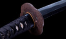 Katana Antigua Japonesa con Koshirae de Laca Negra y Tsuba de Hierro con Motivo de Plumas firmada Chikushi Tadamasa - Hozon