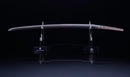 Katana Antigua Japonesa con Koshirae de Laca Negra y Tsuba de Hierro con Motivo de Plumas firmada Chikushi Tadamasa - Hozon